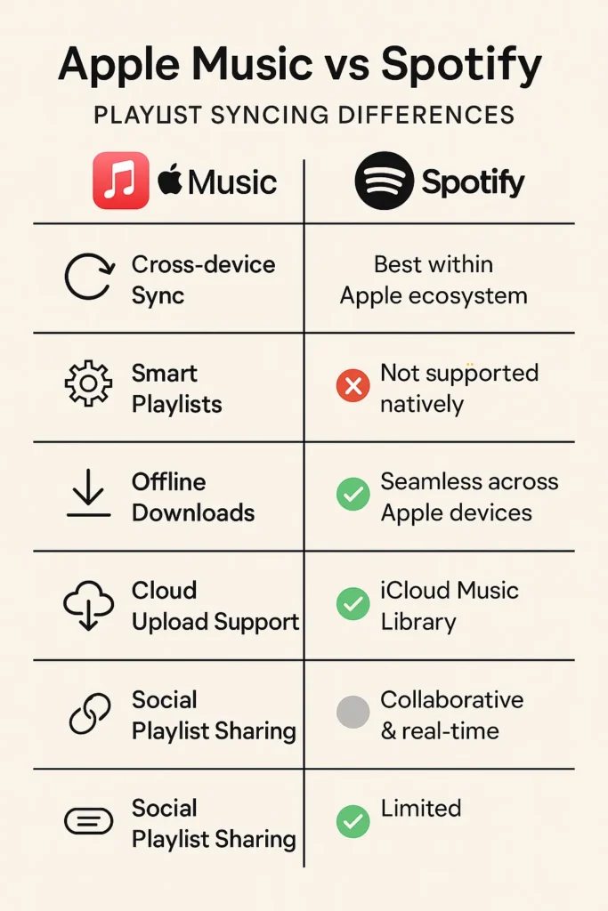 Apple Music vs Spotify Playlist Syncing Differences